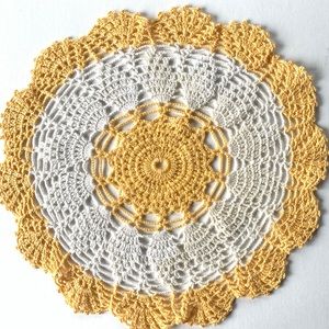 Vintage Hand Crocheted Doily Yellow & White